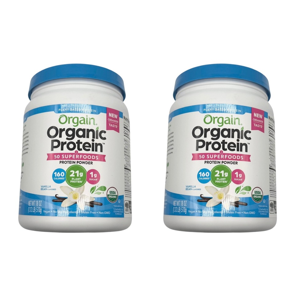 Orgain Organic Protein‎ 50 Superfoods Powder Vanilla Bean 18oz 2 Pack Bundle NEW